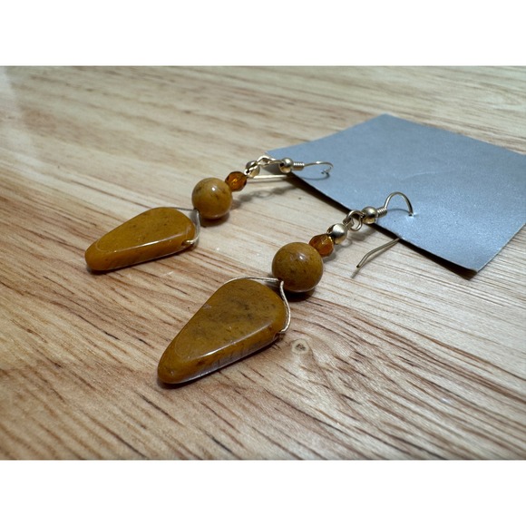 Vintage 19" Polished Beaded Agate Necklace and Earrings Set - Picture 3 of 16